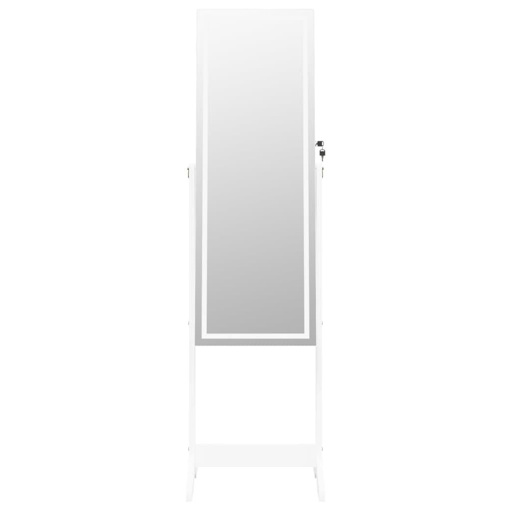Armoire à bijoux avec miroir et éclairage LED sur pied blanc