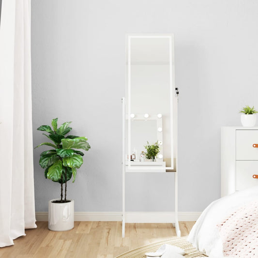 Armoire à bijoux avec miroir et éclairage LED sur pied blanc