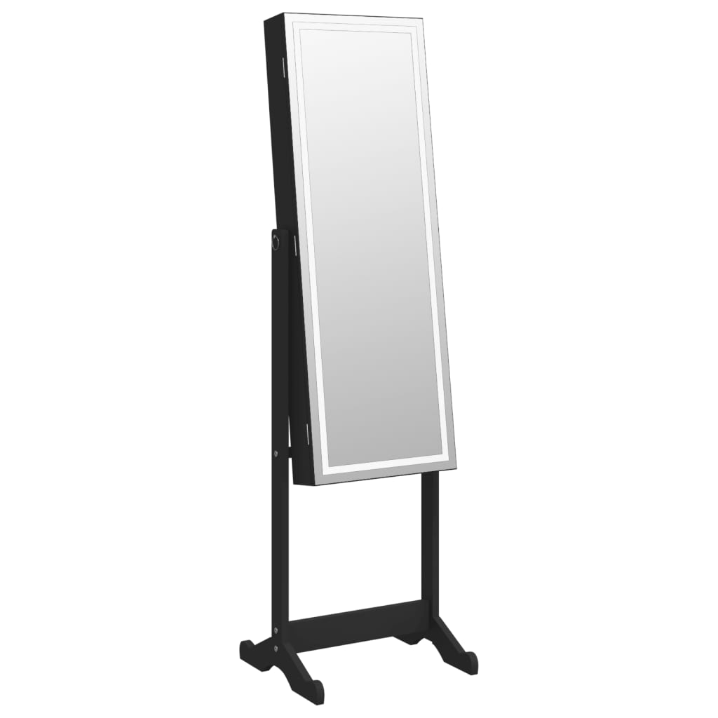 Armoire à bijoux avec miroir et éclairage LED sur pied noir