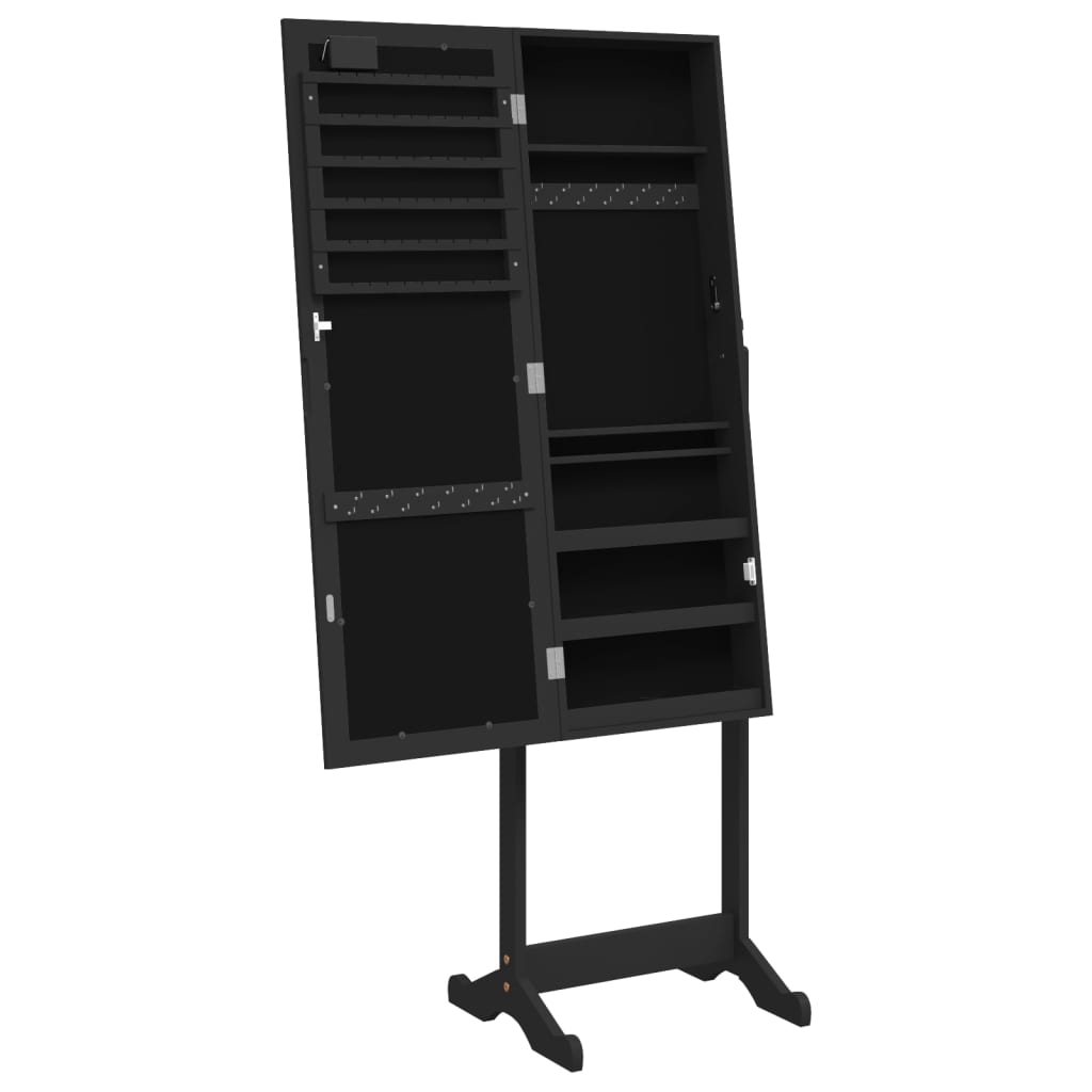 Armoire à bijoux avec miroir et éclairage LED sur pied noir