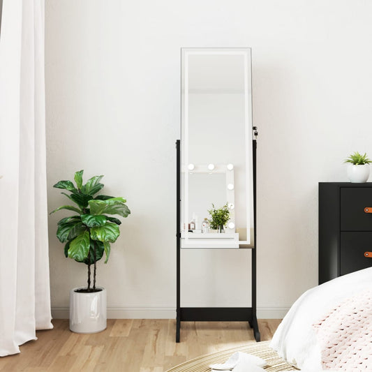 Armoire à bijoux avec miroir et éclairage LED sur pied noir