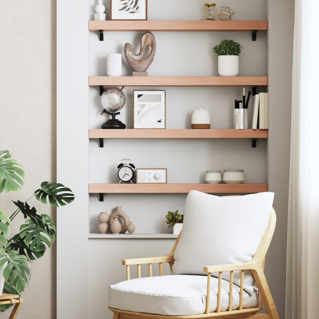Wall shelf light brown 100x10x6 cm solid oak treated wood