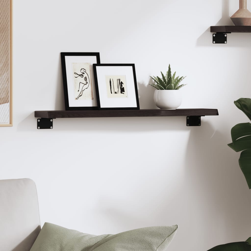 Wall shelf dark brown 60x10x2 cm solid oak treated wood