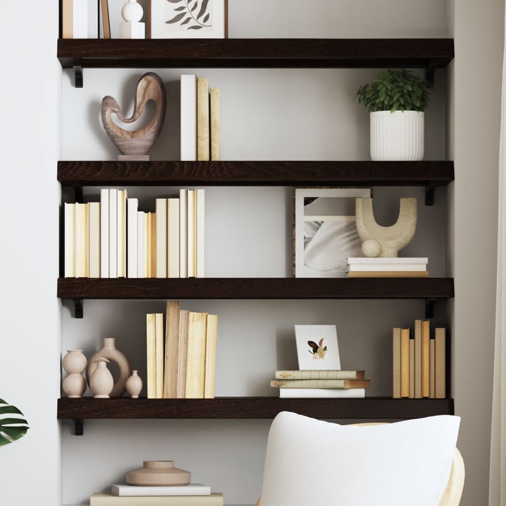 Etagère murale marron foncé 100x30x(2-6)cm chêne massif bois traité