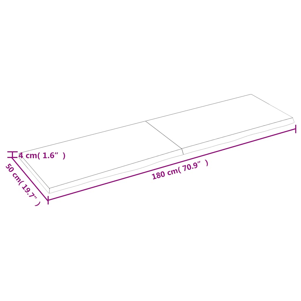 Wall shelf dark brown 180x50x(2-4)cm solid oak treated wood