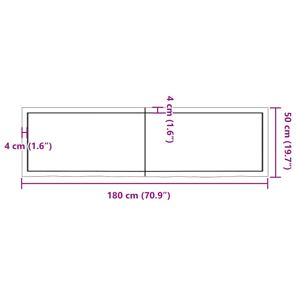 Wall shelf dark brown 180x50x(2-4)cm solid oak treated wood