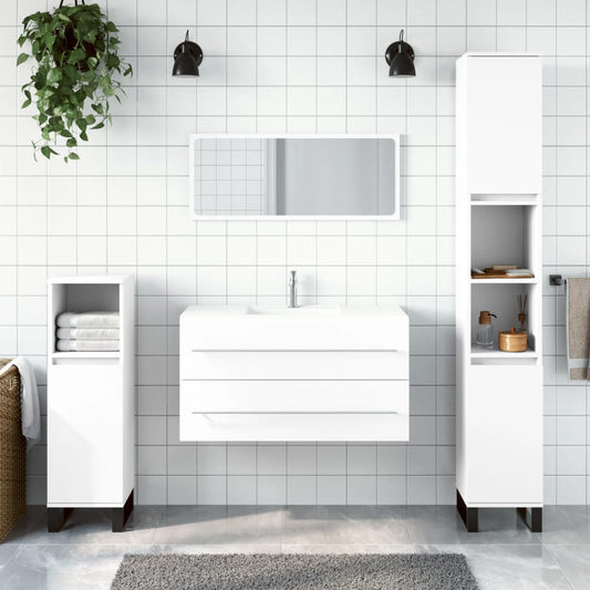 Bathroom cabinet with mirror white wood material