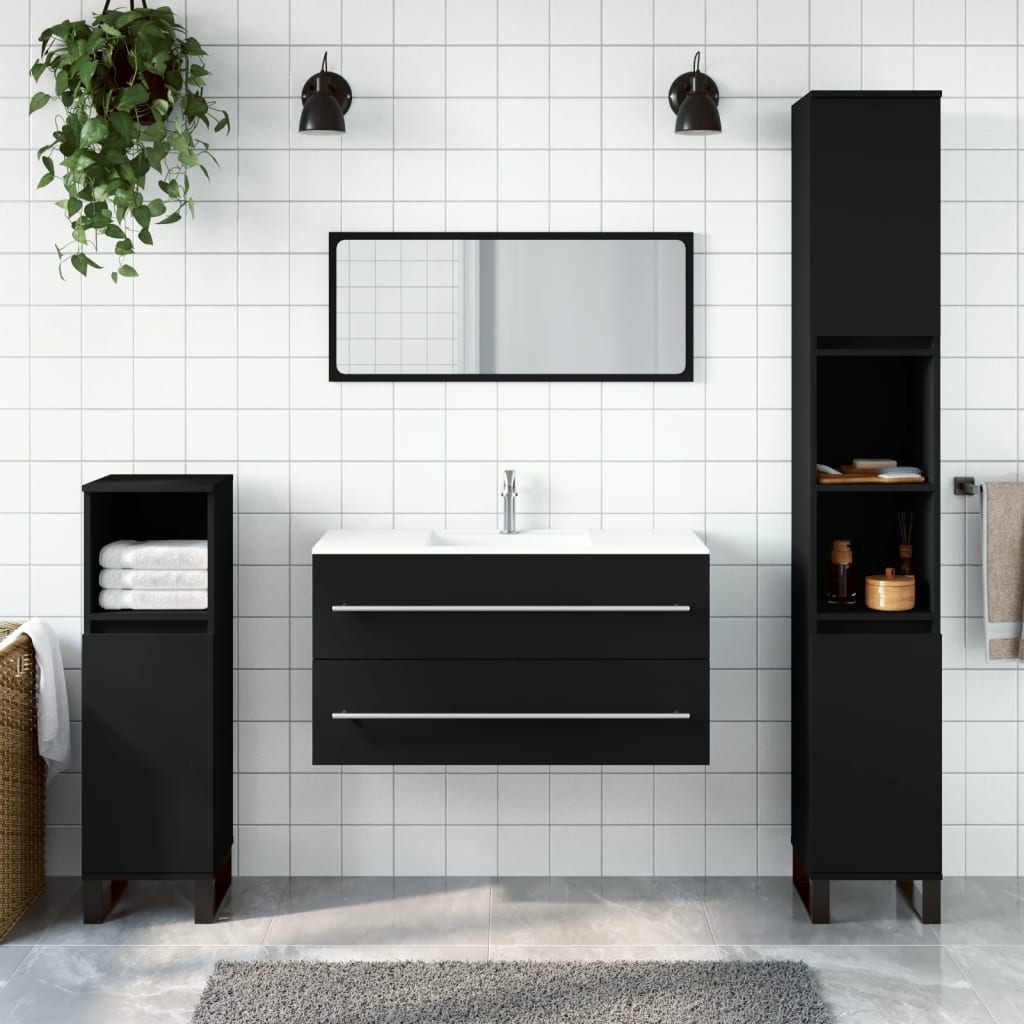 Bathroom cabinet with mirror black wood material