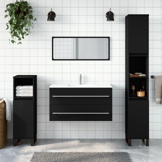 Bathroom cabinet with mirror black wood material