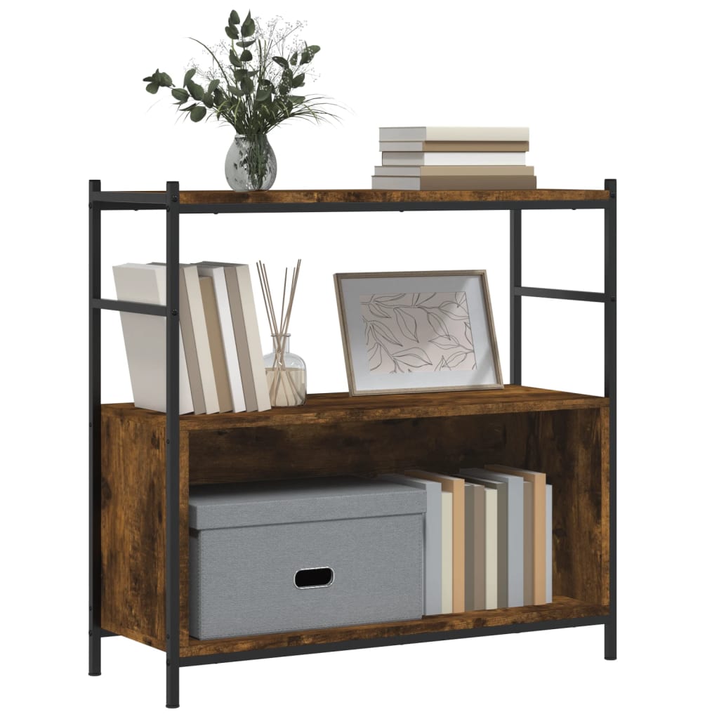 Bibliothèque chêne fumé 80x30x78,5 cm en bois et fer