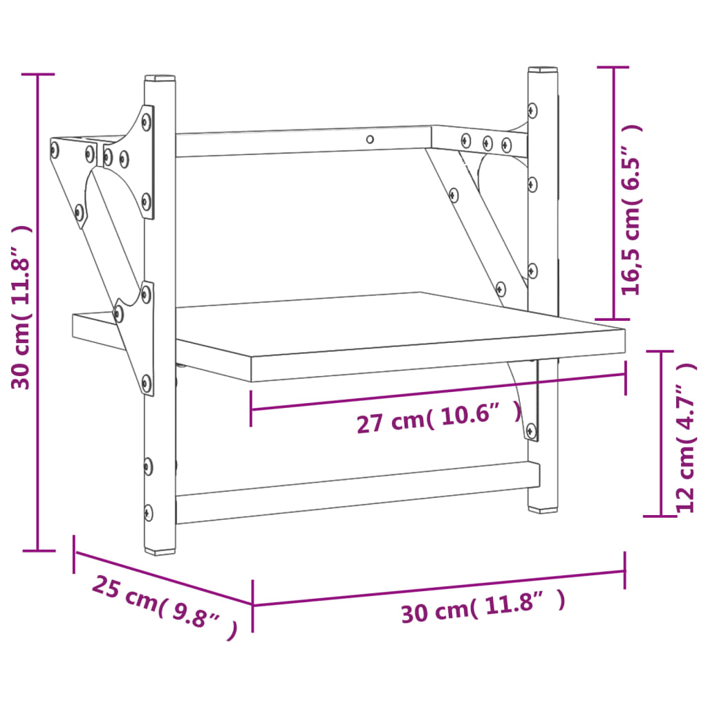 Wall shelves with bars 2 pcs. Gray Sonoma 30x25x30 cm
