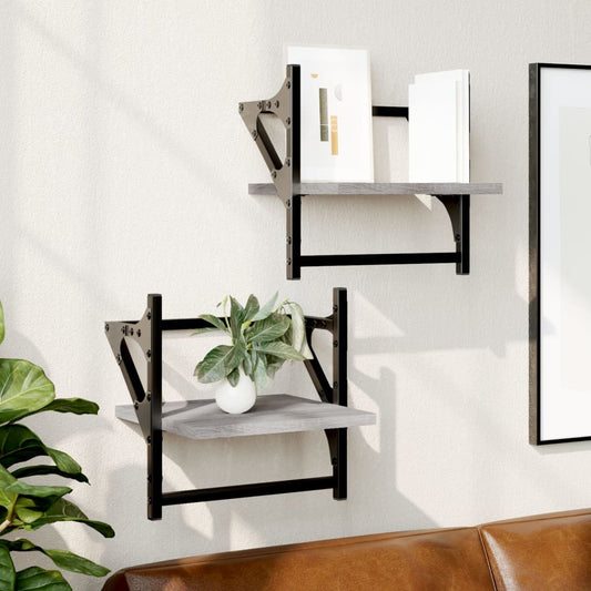 Etagères murales avec barres 2 pcs Gris Sonoma 30x25x30 cm