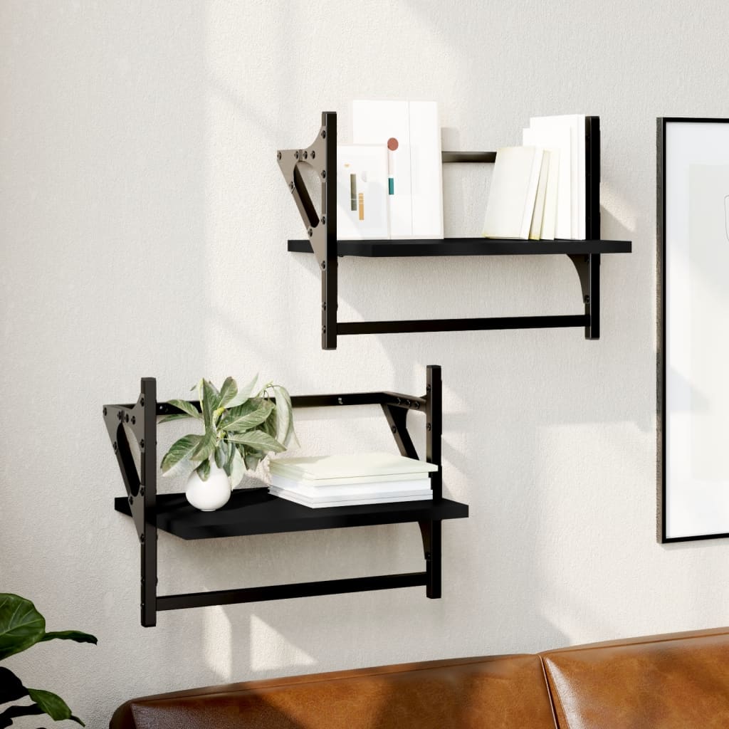 Wall shelves with bars 2 pcs. Black 40x25x30 cm
