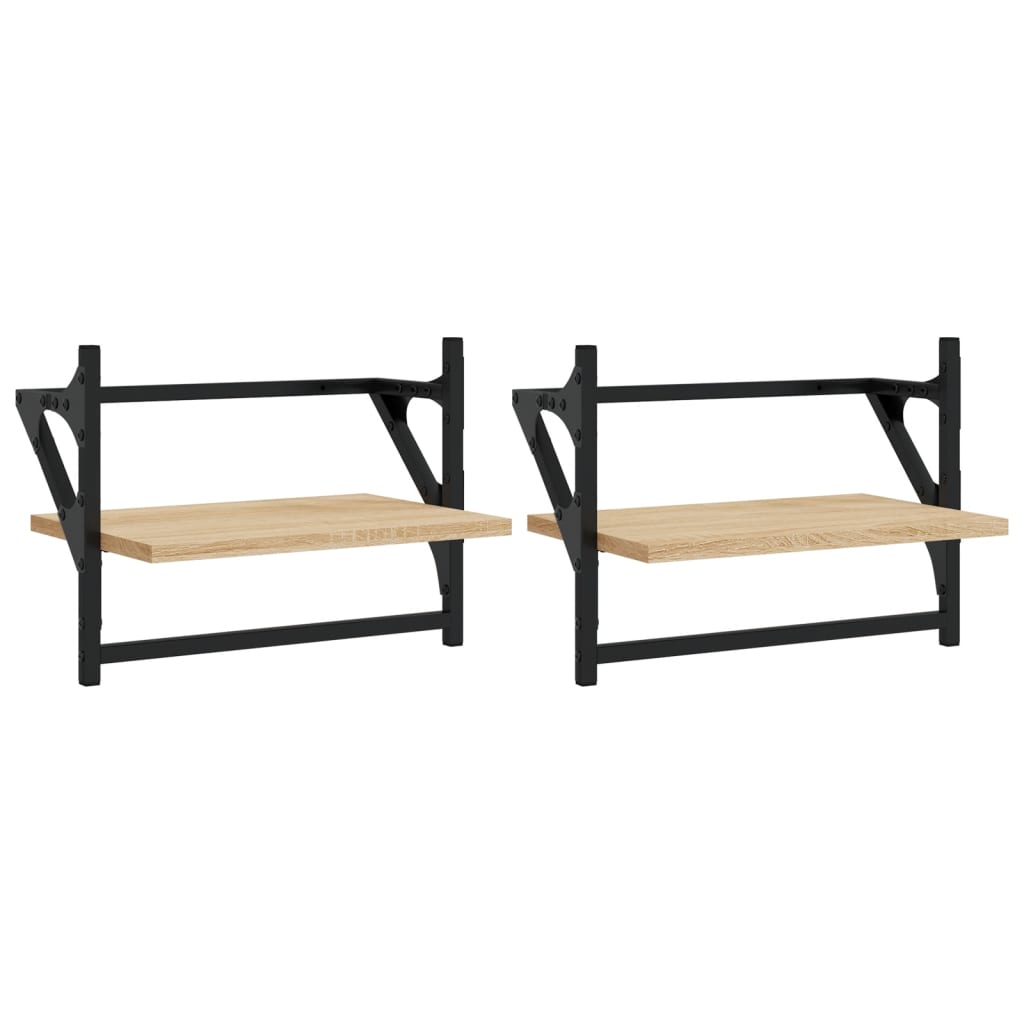 Etagères murales avec barres 2 pcs Chêne Sonoma 40x25x30 cm