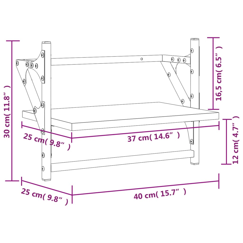 Etagères murales à barres 2 pcs chêne fumé 40x25x30 cm