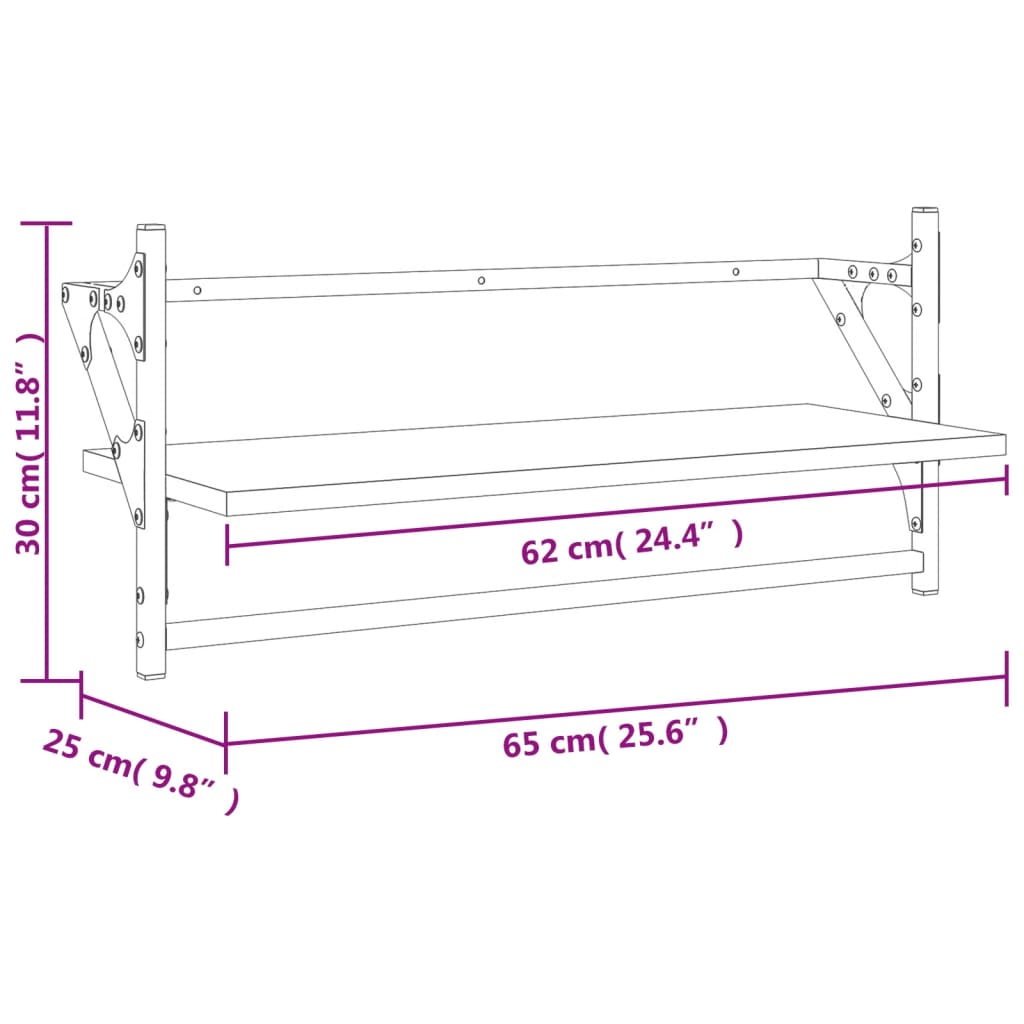 Wall shelves with bars 2 pcs. Black 65x25x30 cm