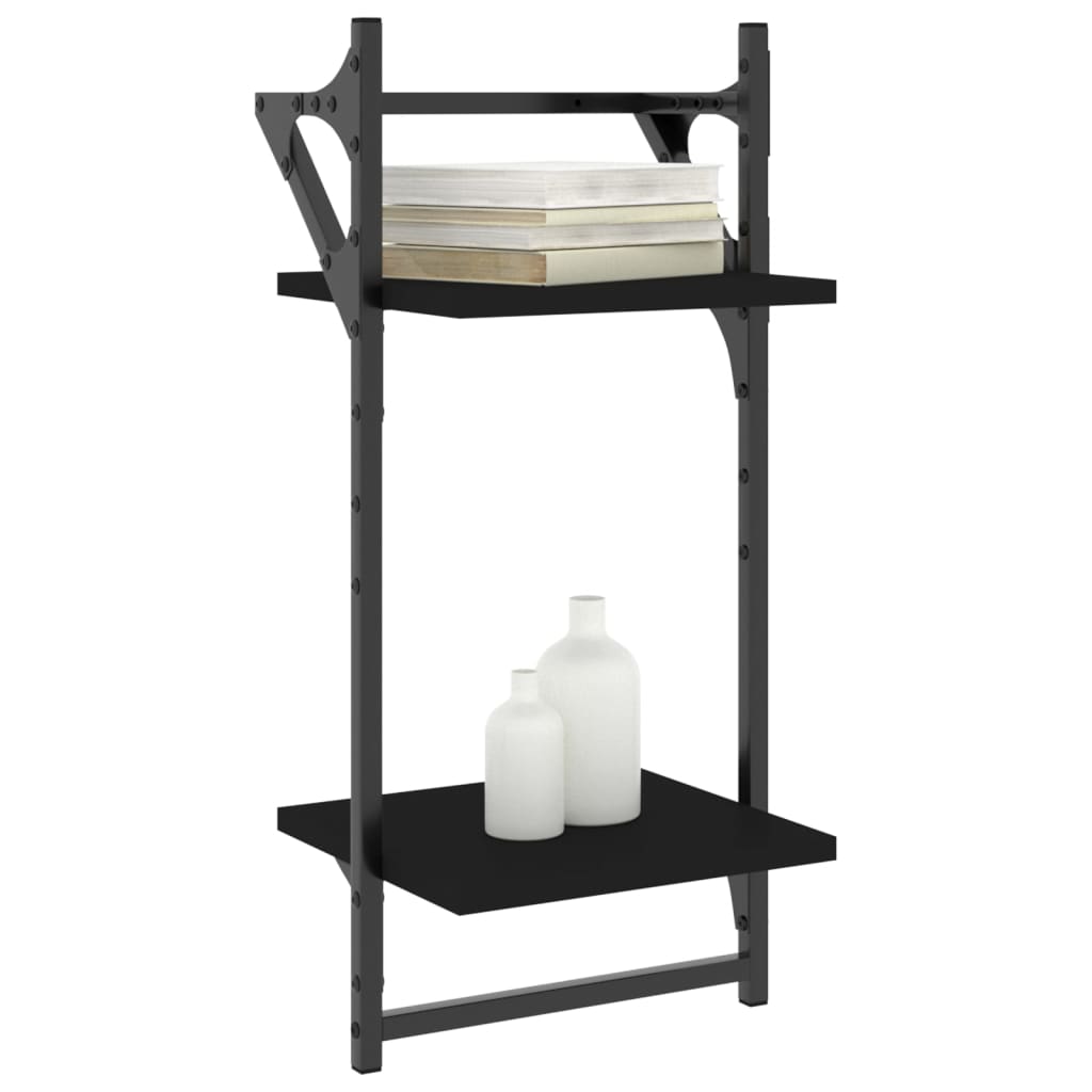 Wall shelves with 2 shelves &amp; rods 2 pcs. Black 30x25x65 cm