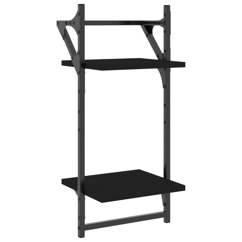 Wall shelves with 2 shelves &amp; rods 2 pcs. Black 30x25x65 cm