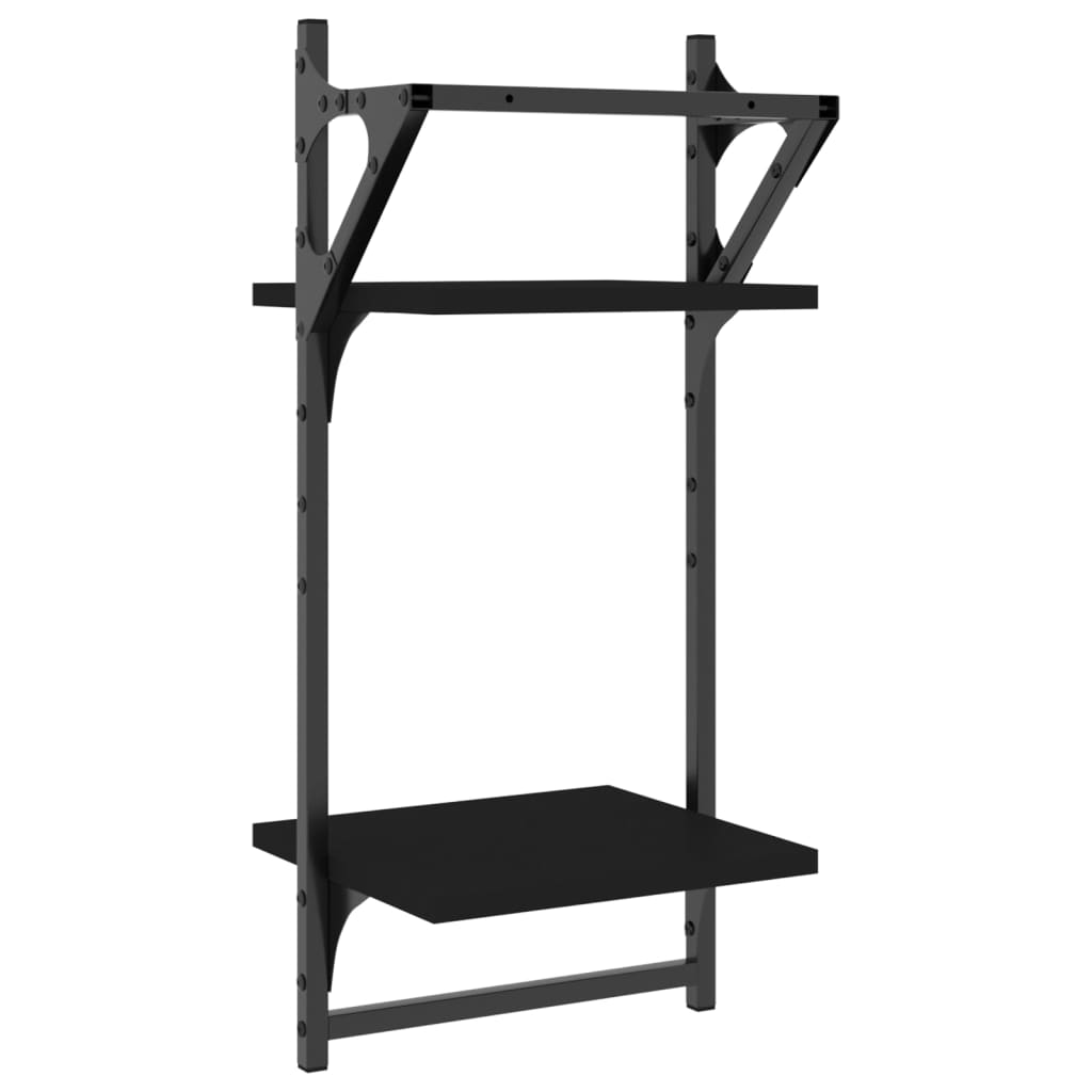 Wall shelves with 2 shelves &amp; rods 2 pcs. Black 30x25x65 cm