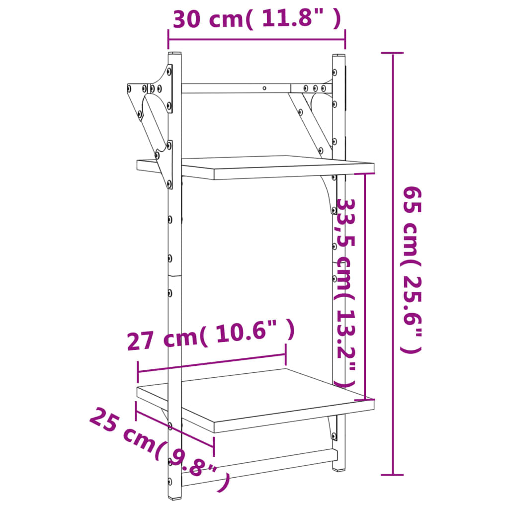 Wall shelves with 2 shelves &amp; rods 2 pcs. Black 30x25x65 cm