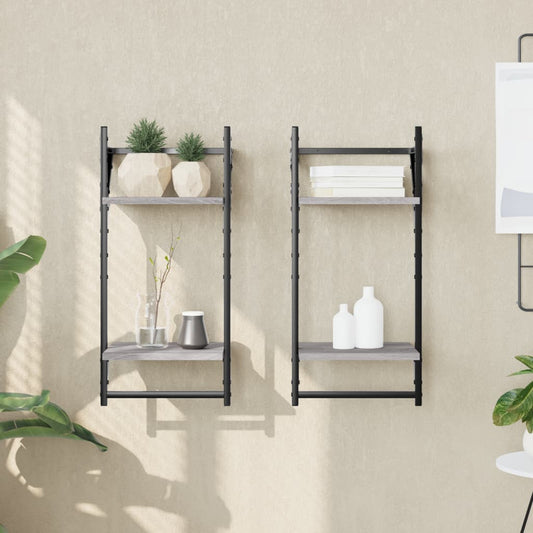Etagères murales avec 2 étagères &amp; tringles 2 pcs Gris Sonoma 30x25x65cm