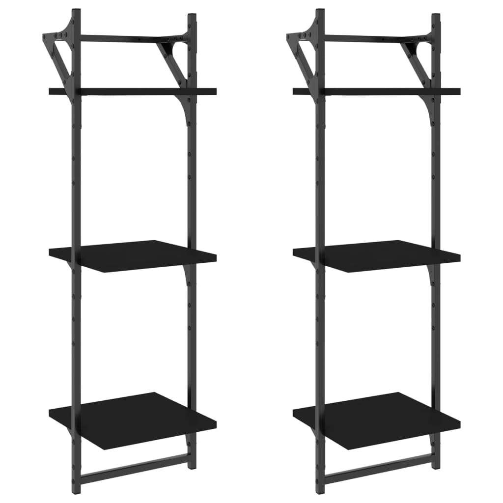 Etagères murales avec 3 étagères et tringles 2 pcs Noir 30x25x100 cm