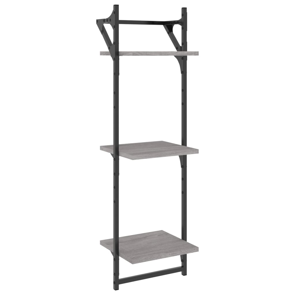 Etagères murales avec 3 étagères et tringles 2 pcs Gris Sonoma