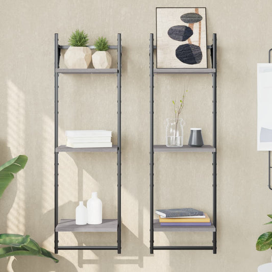 Etagères murales avec 3 étagères et tringles 2 pcs Gris Sonoma