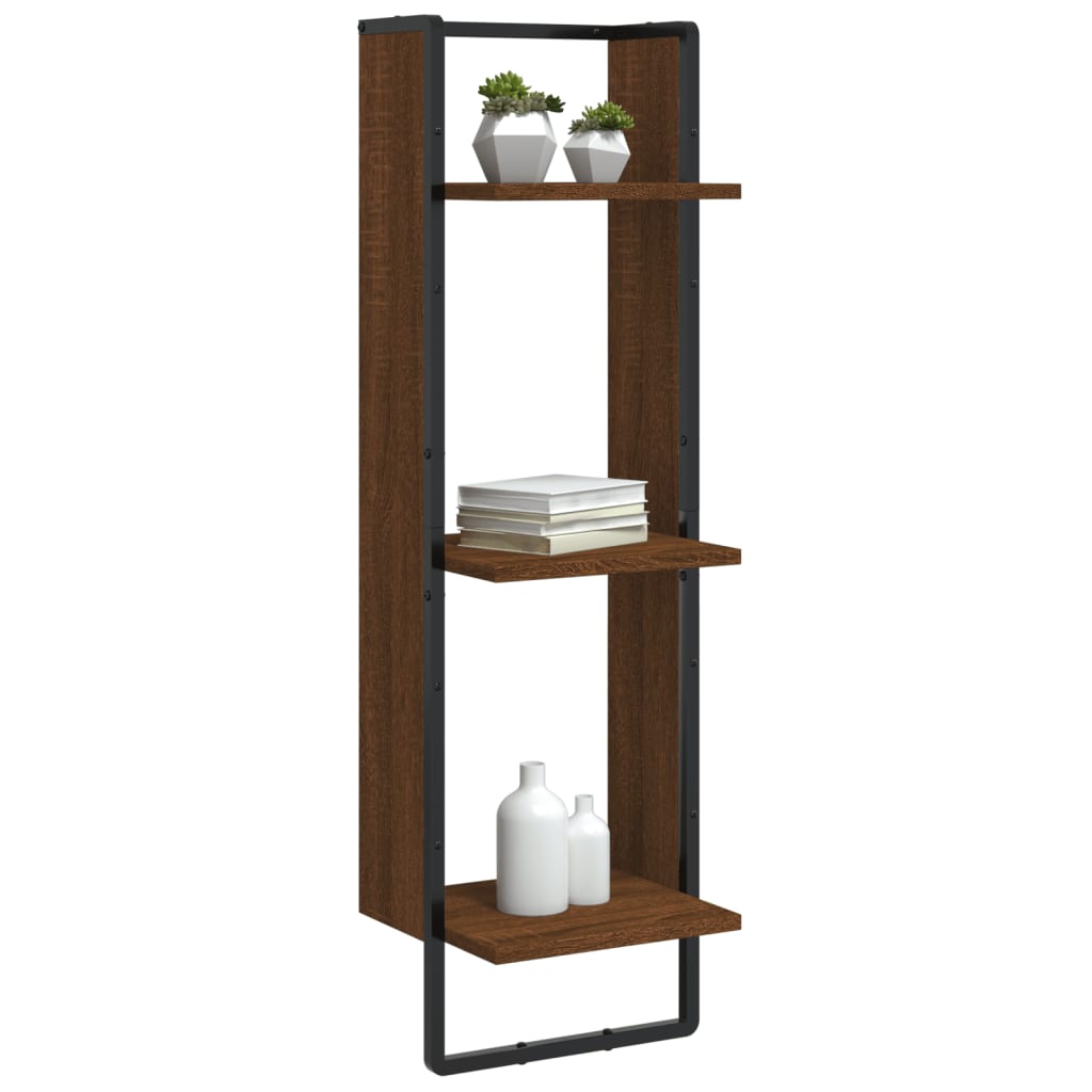 Wall shelf 3 compartments brown oak look 30x25x100cm wood material