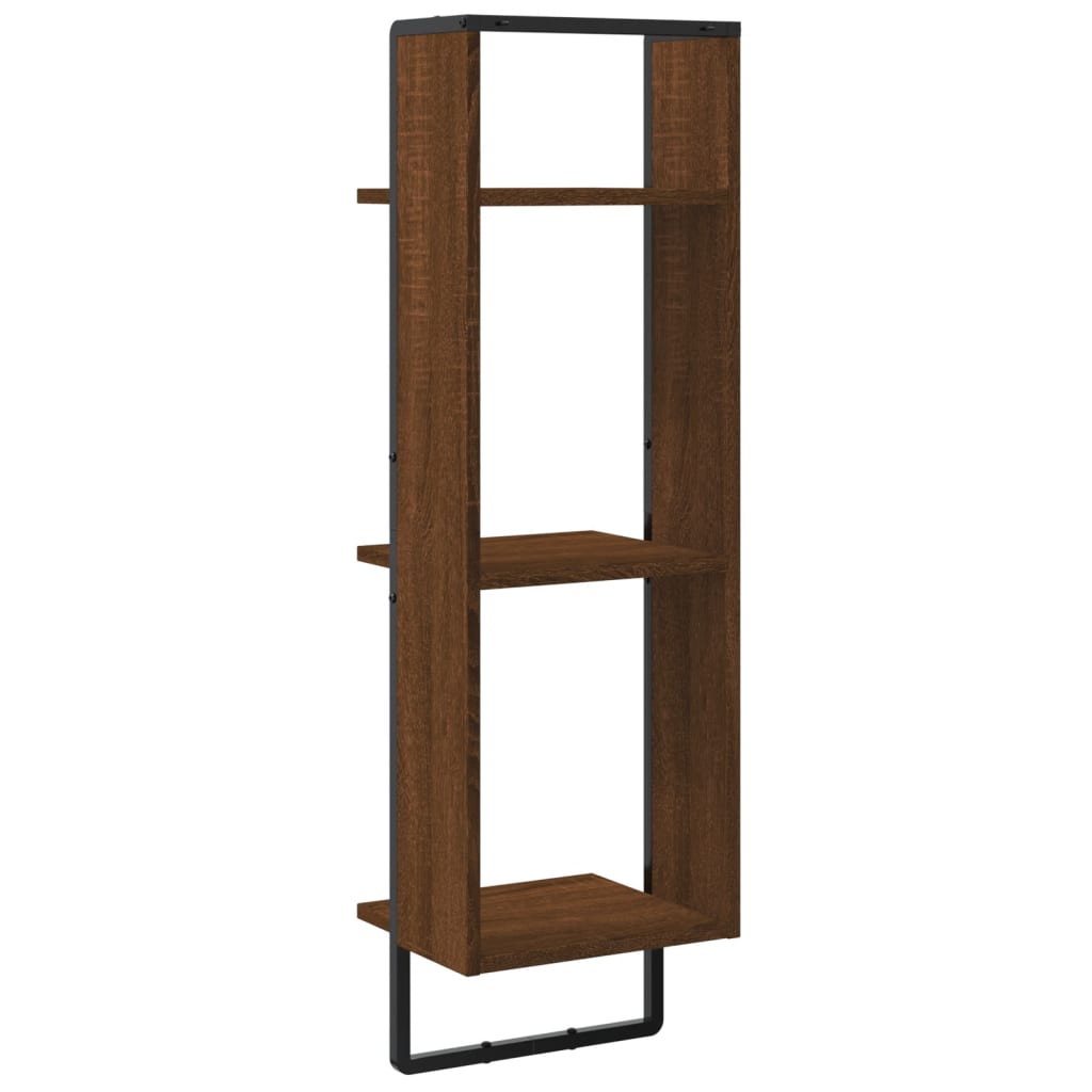 Wall shelf 3 compartments brown oak look 30x25x100cm wood material