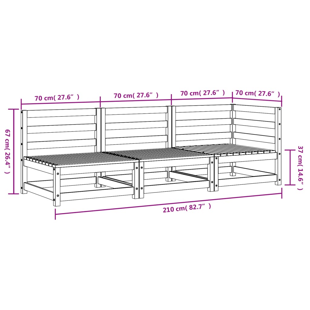Garden sofa 3-seater solid pine wood