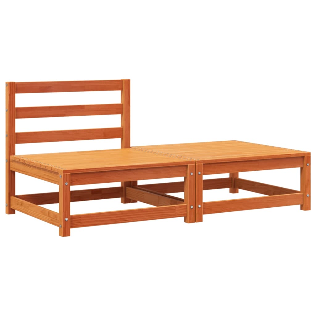 Garden sofa without armrests with footstool wax brown pine wood
