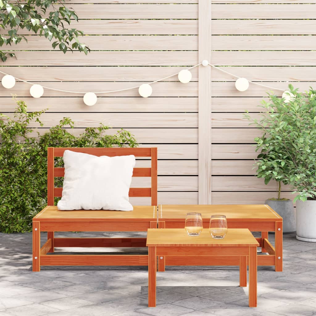 Garden sofa without armrests with footstool wax brown pine wood