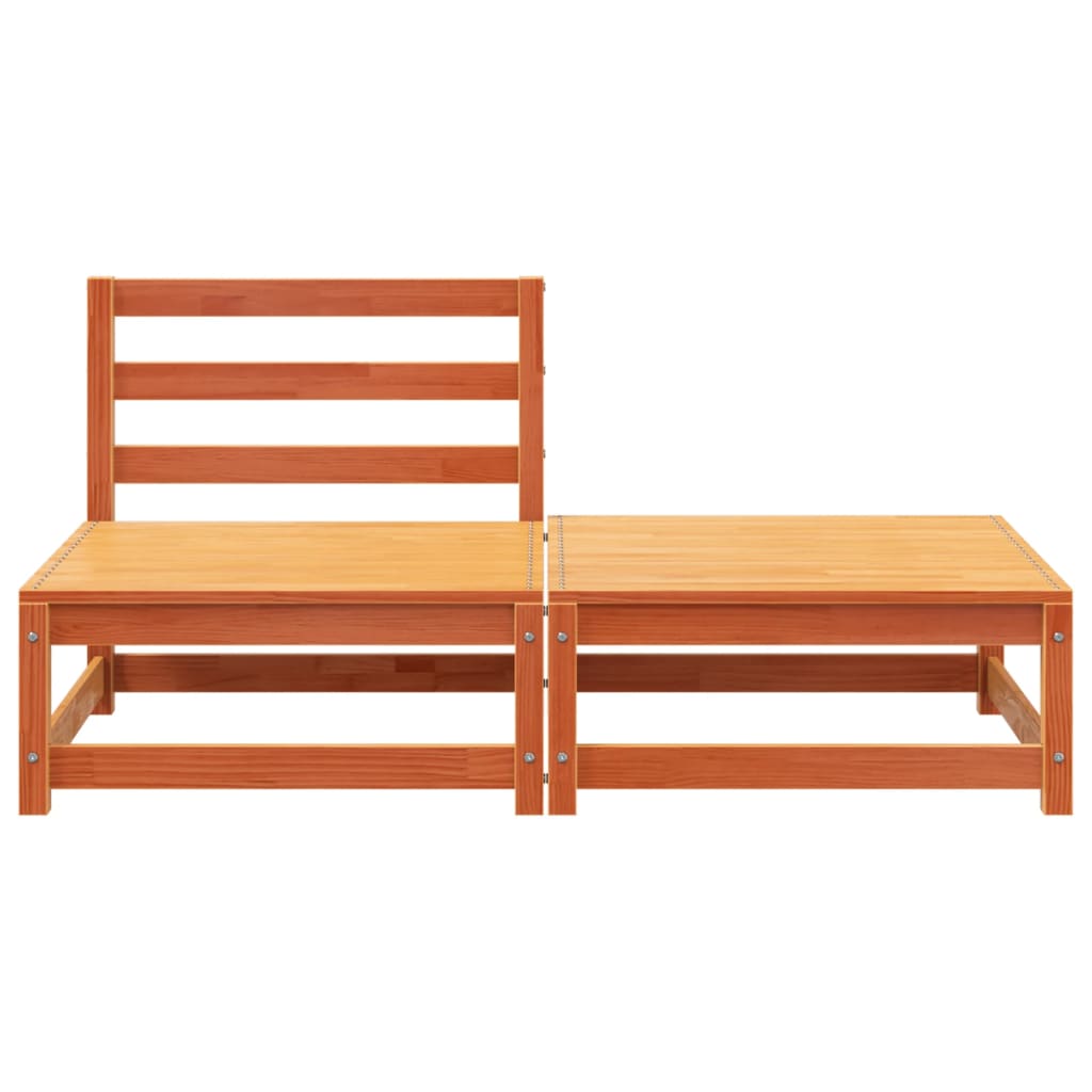 Garden sofa without armrests with footstool wax brown pine wood