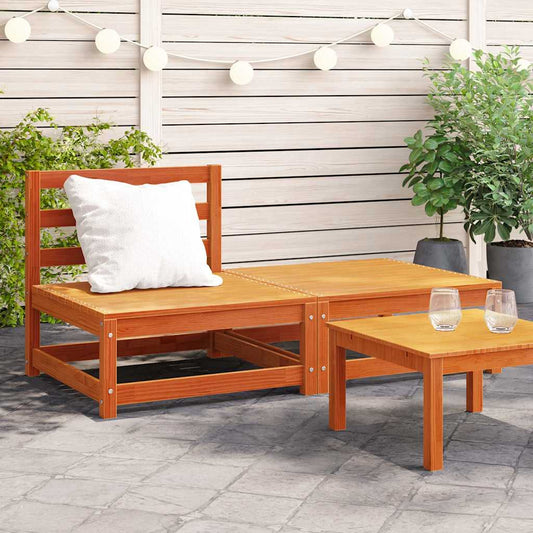 Garden sofa without armrests with footstool wax brown pine wood