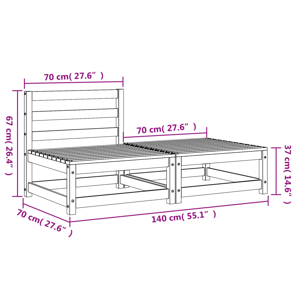 Garden sofa without armrests with stool impregnated pine wood