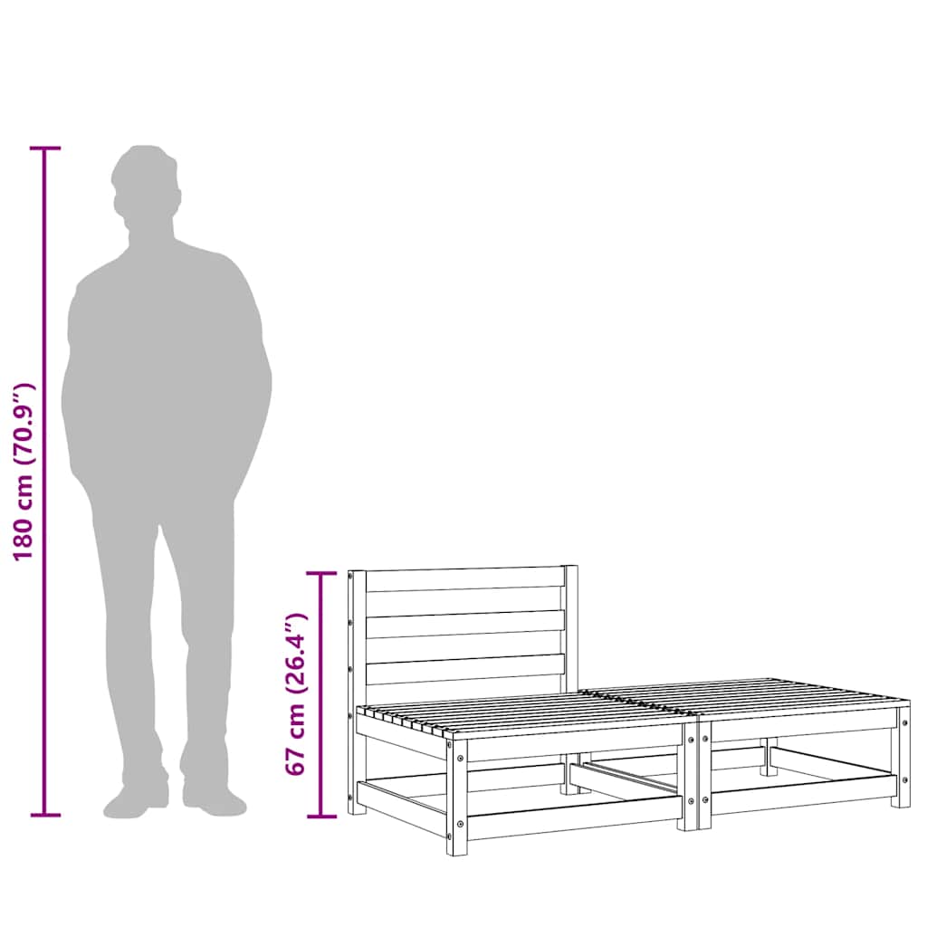 Garden sofa without armrests with stool impregnated pine wood