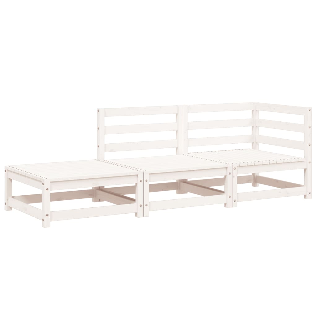 Garden sofa with stool 2-seater white solid pine wood