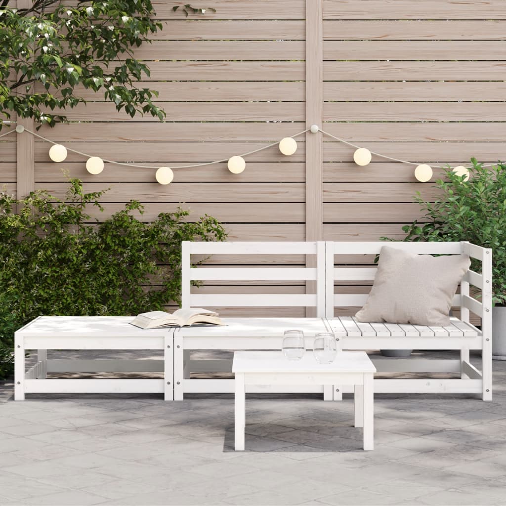 Garden sofa with stool 2-seater white solid pine wood