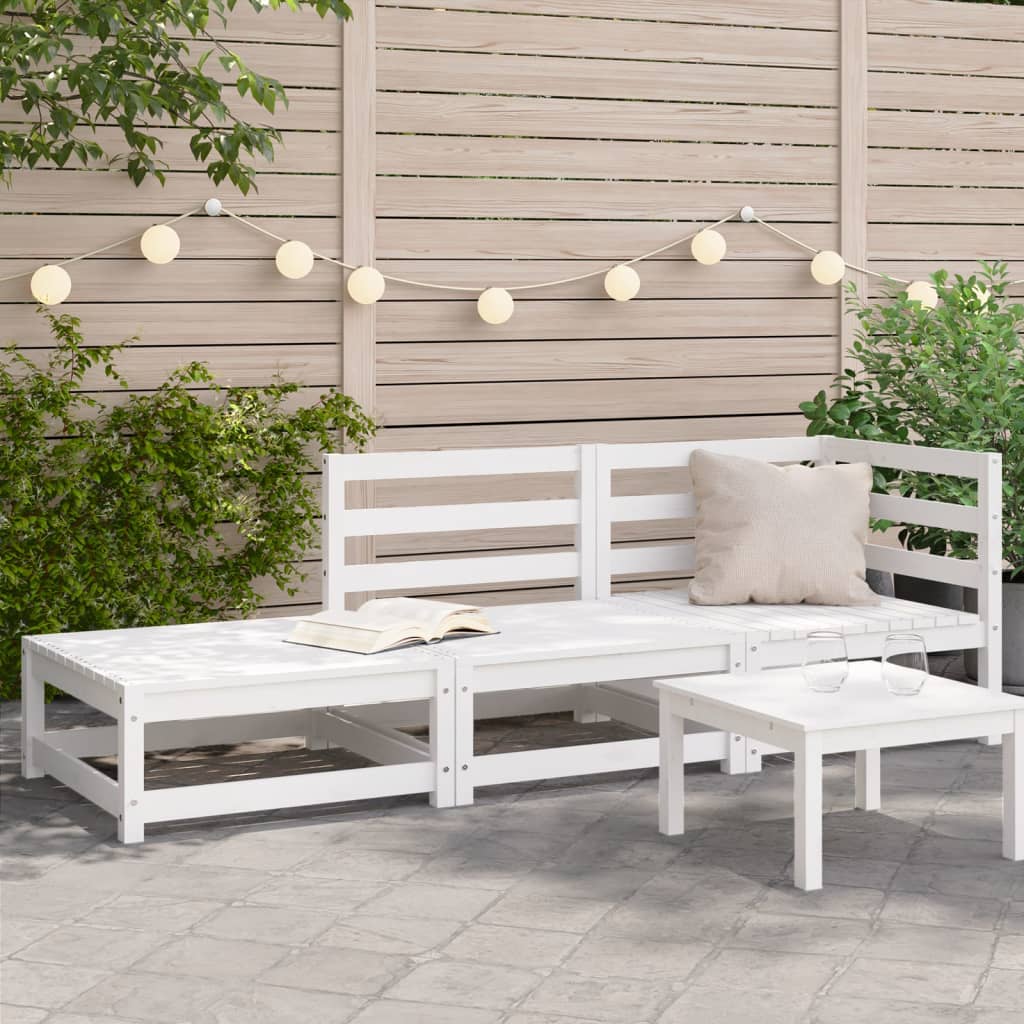 Garden sofa with stool 2-seater white solid pine wood