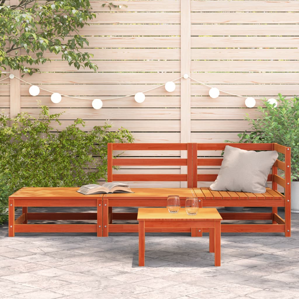 Canapé de jardin avec repose-pieds 2 places en bois de pin massif marron ciré