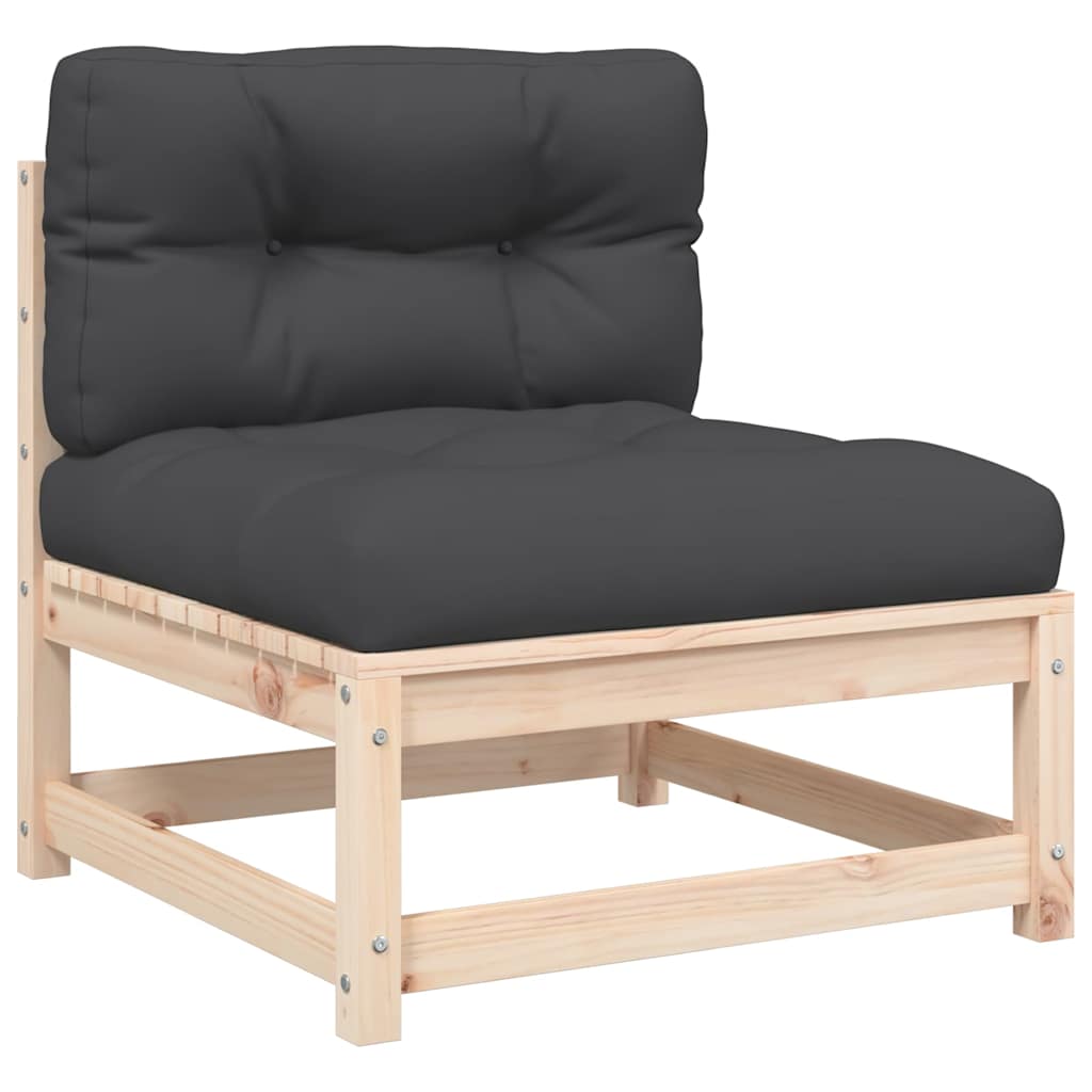 Garden sofa without armrests with solid pine wood cushions