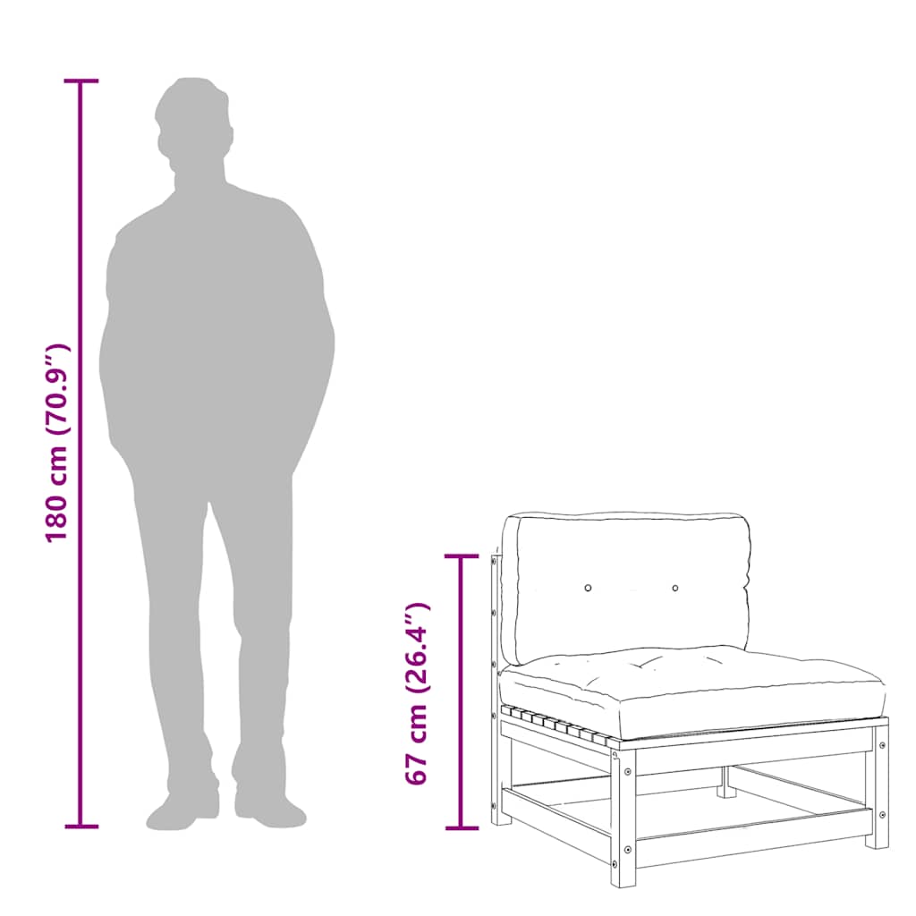 Garden sofa without armrests with cushions made of solid Douglas fir wood