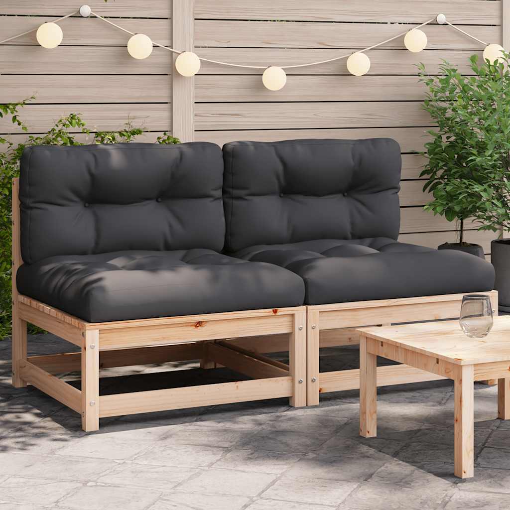 Canapés de jardin sans accoudoirs avec coussins 2 pièces.Bois de pin massif