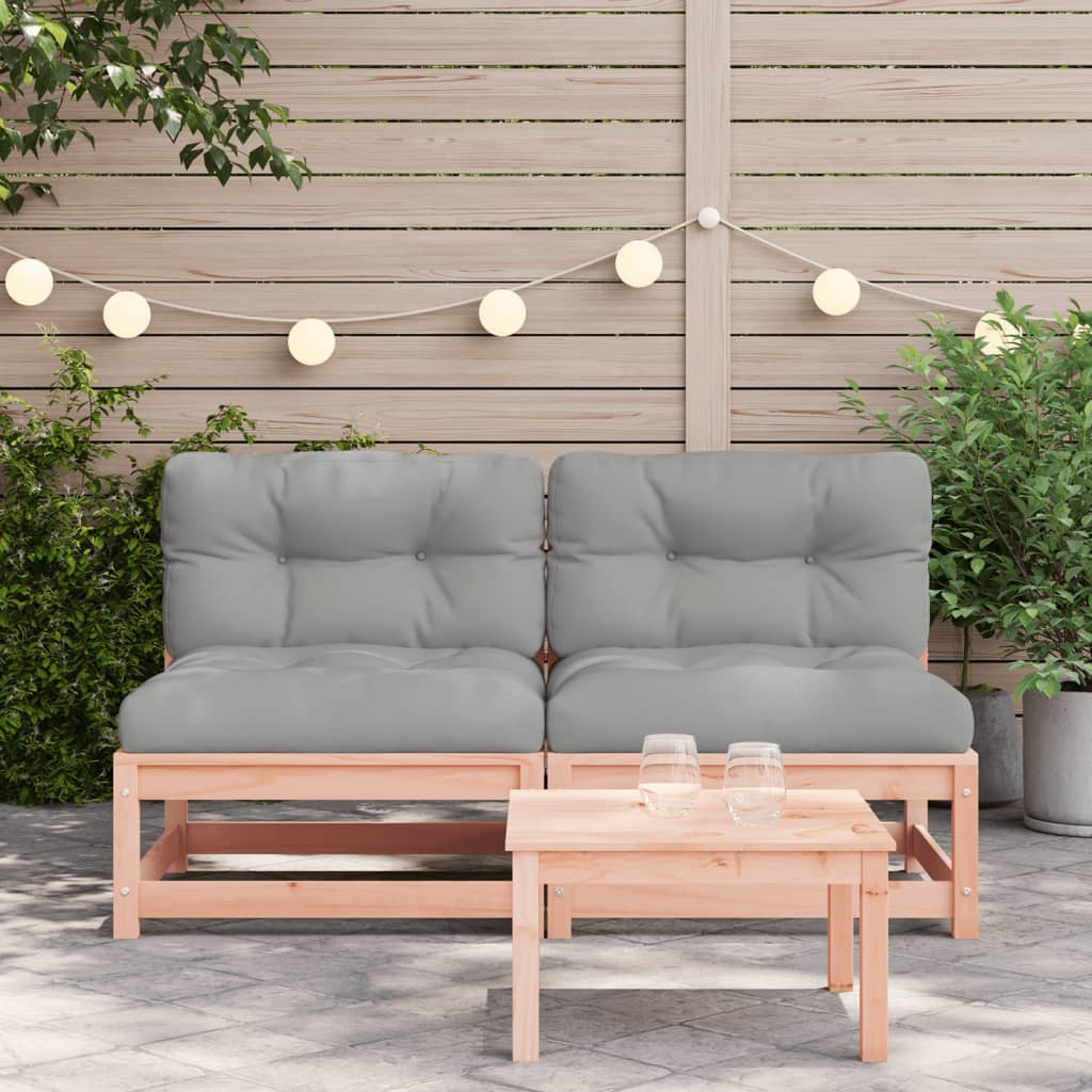 Canapés de jardin sans accoudoirs avec coussins 2 pièces. Bois de sapin de Douglas