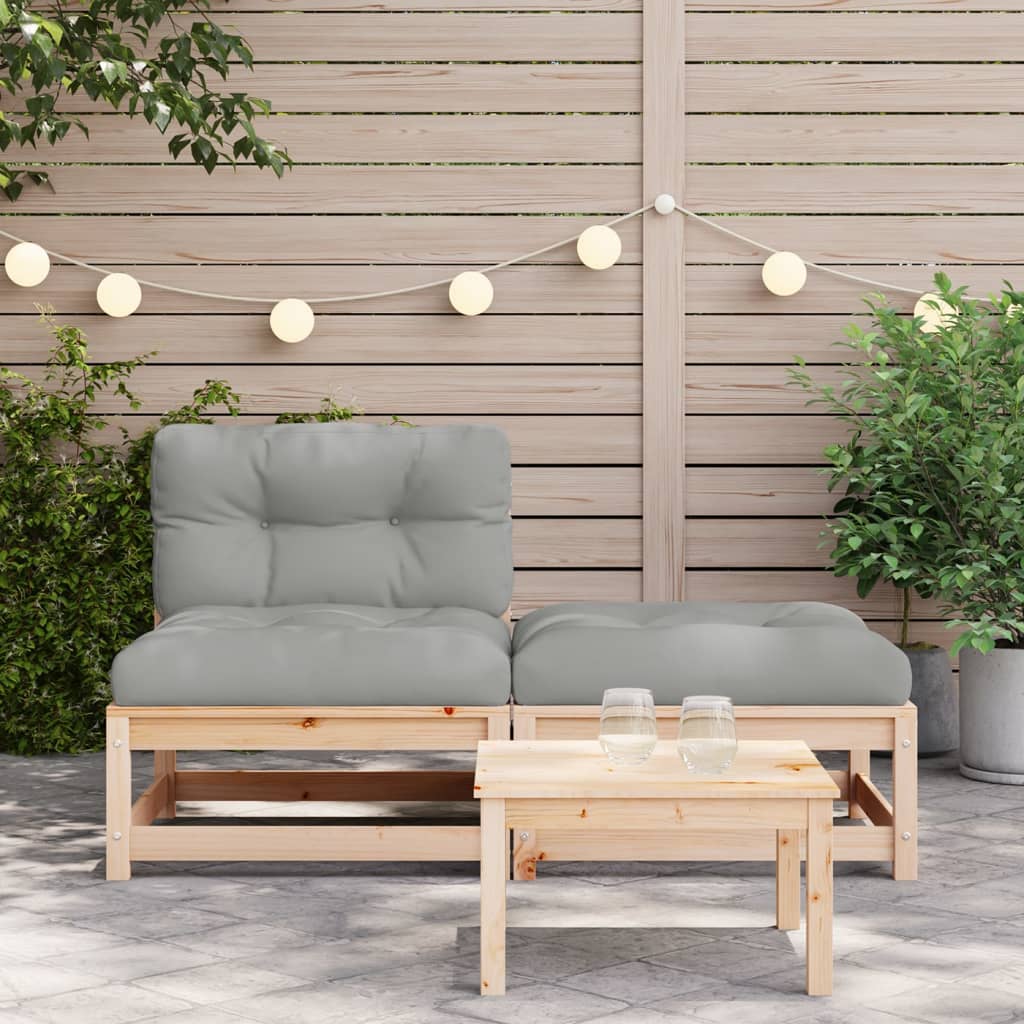 Garden sofa without armrests with cushions and stool