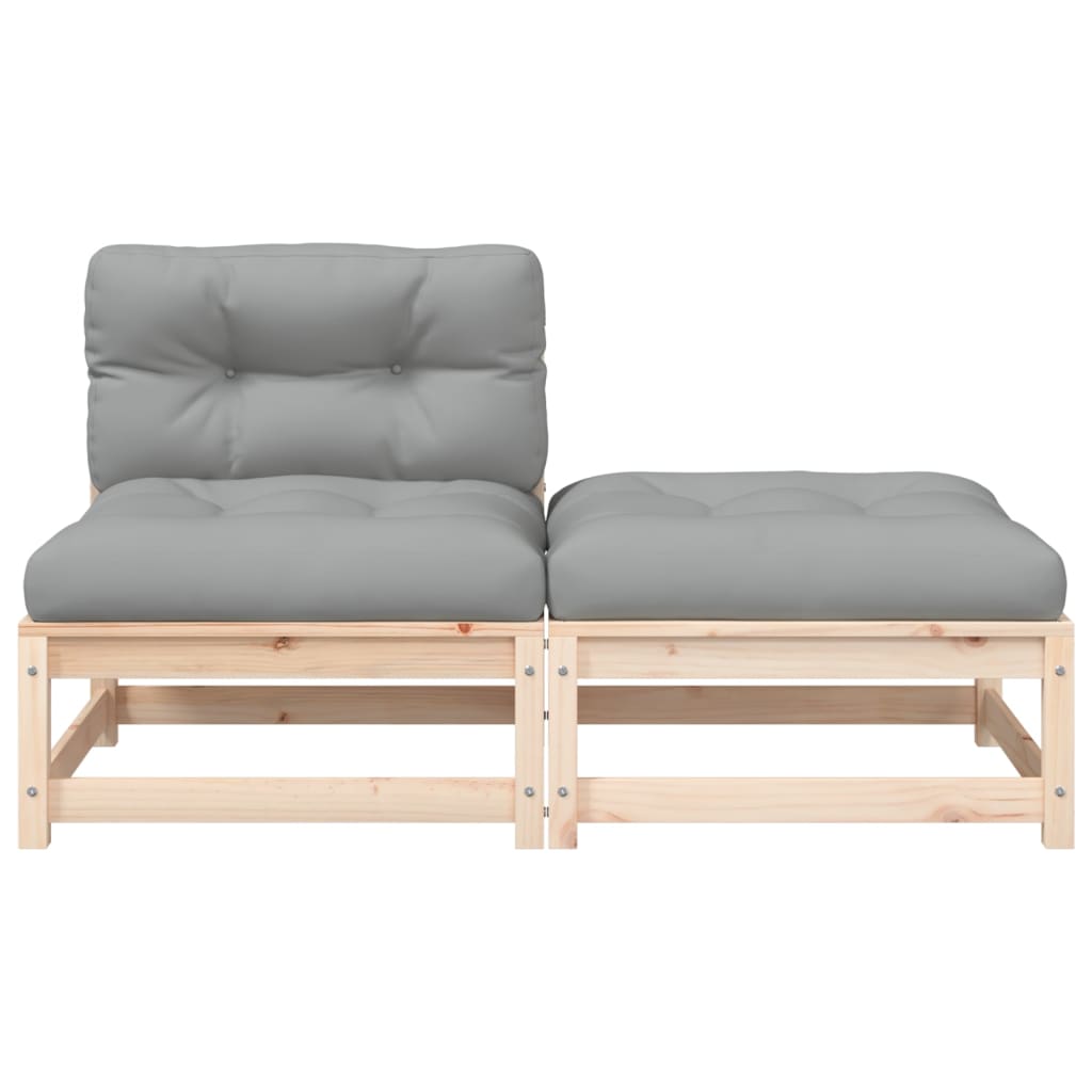 Garden sofa without armrests with cushions and stool