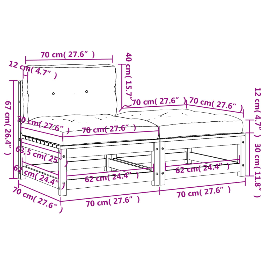Garden sofa without armrests with cushions and stool
