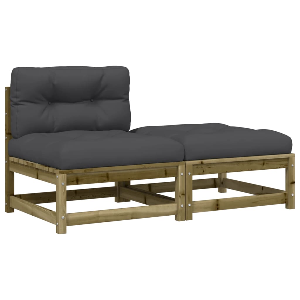 Garden sofa without armrests with cushions and stool