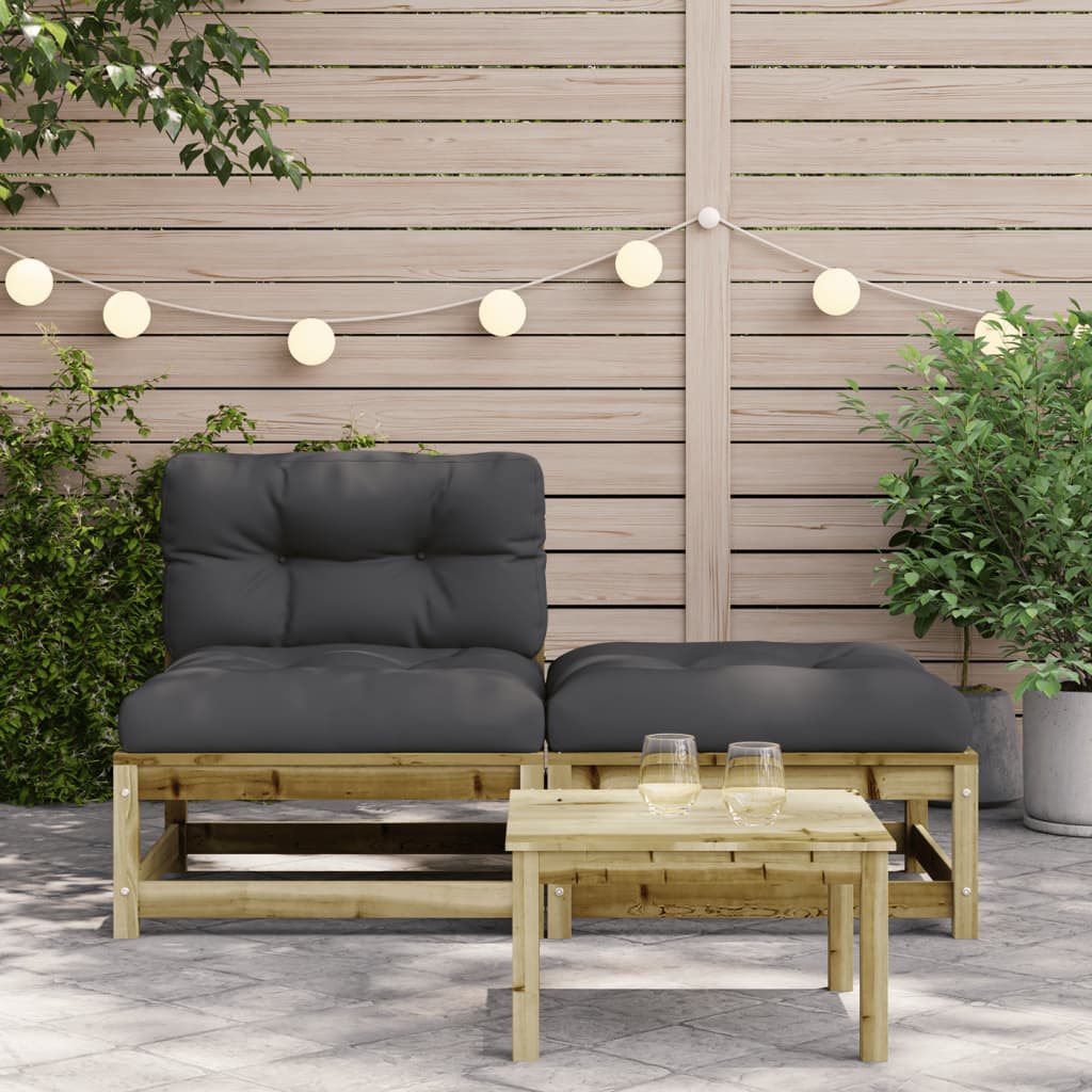 Garden sofa without armrests with cushions and stool